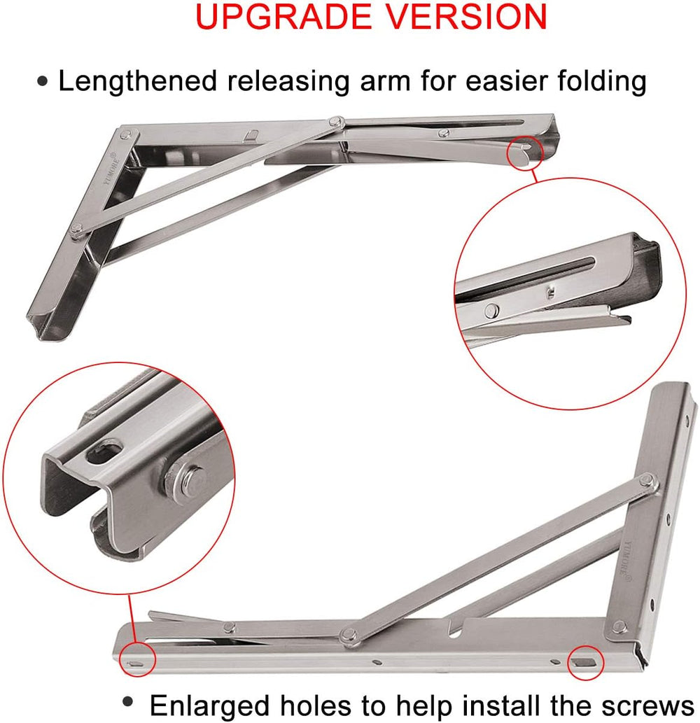 YUMORE Folding Shelf Brackets 12", Max Load: 330lb Heavy Duty Stainless ...