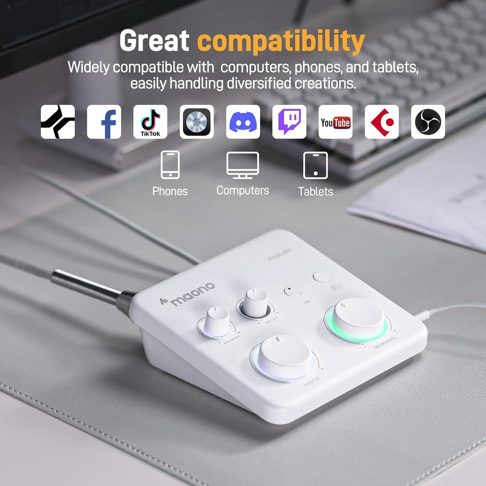 MAONO PS22 Lite USB Audio Interface for PC for Guitar & Vocals Streaming