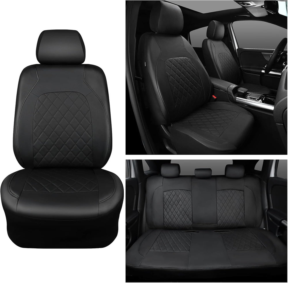 Universal Deluxe Pu Luxury Vinyl Faux Leather Car Seat Covers Full Set, Airba...