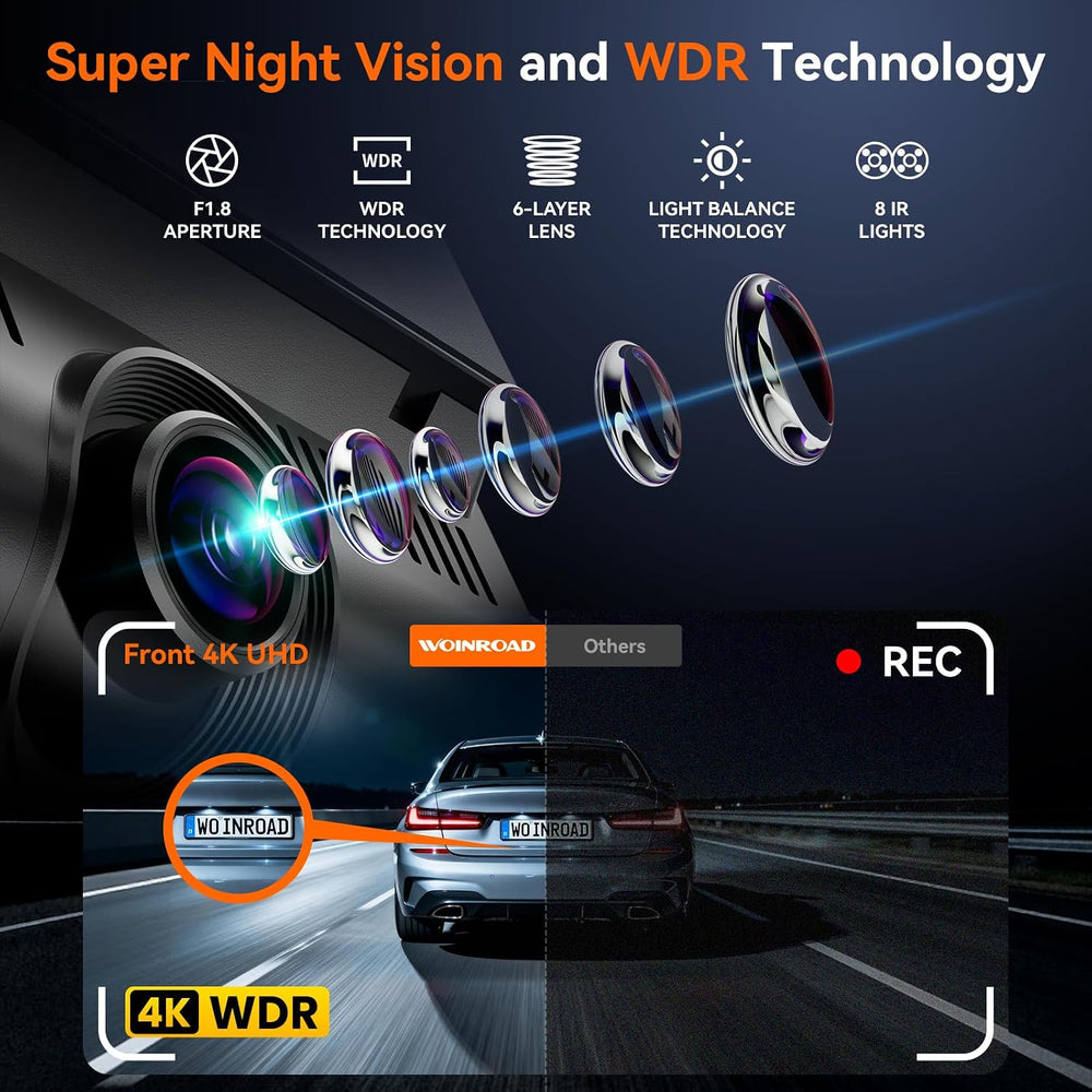 4K 360° Dash Cam, 4-Channel Front Rear Left Right, WiFi GPS 128GB