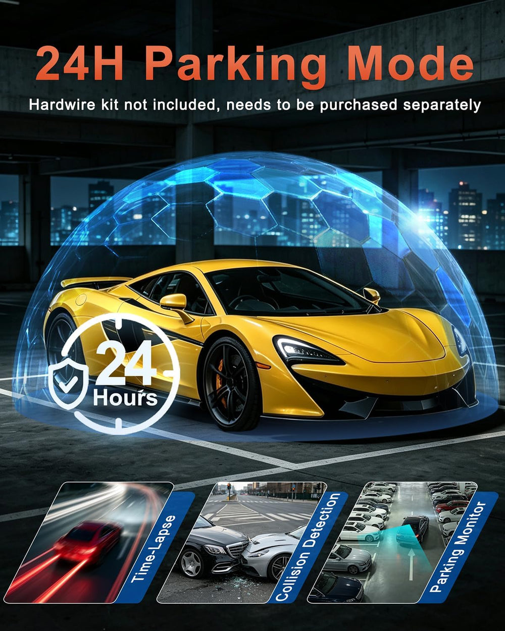 4K+1080P*3 FHD Dash Cam Front and Rear, 360° Car Camera, 5.8GHz WiFi 20MB/s