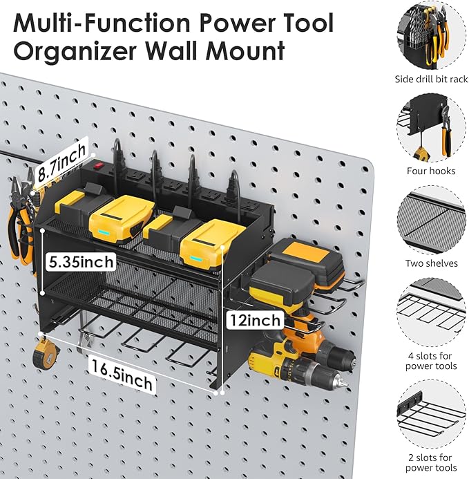 CCCEI Modular Power Tool Organizer Wall Mount Charging Station, Garage Drill
