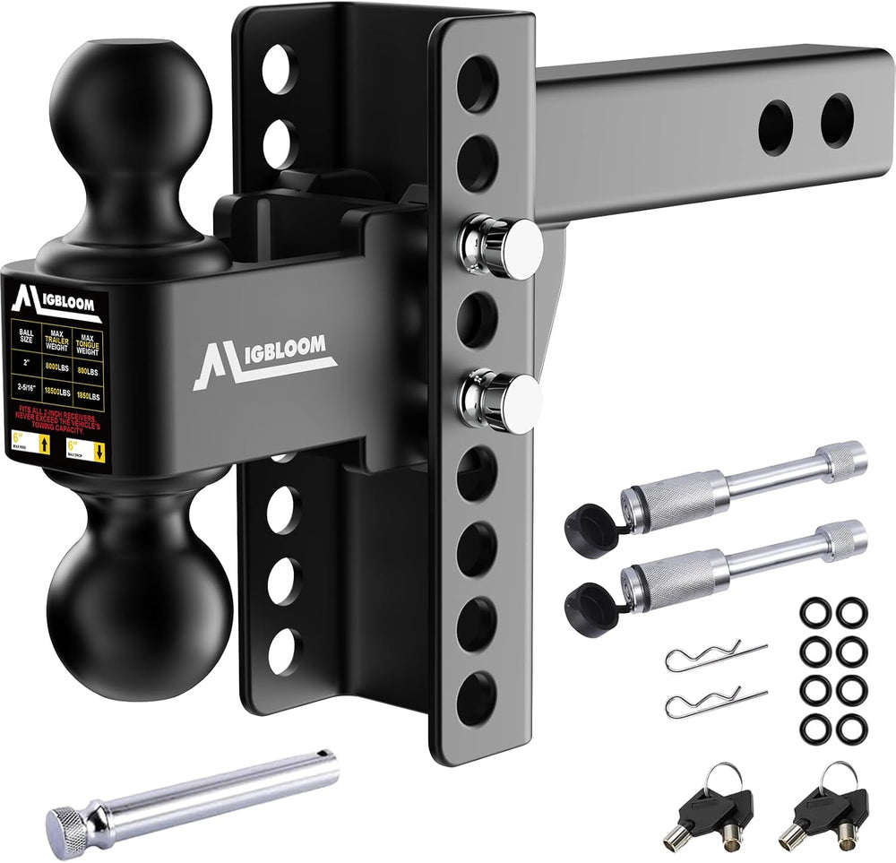 Adjustable Trailer Hitch for 2" Receiver, Heavy Duty Drop Hitch with 6&q...