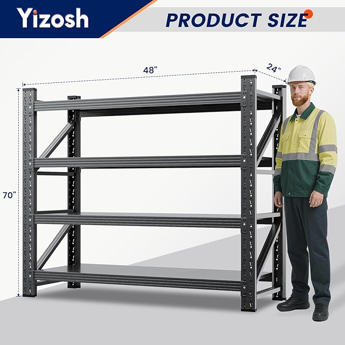 Yizosh 48" W Metal Garage Storage Shelves, Heavy Duty Adjustable Steel