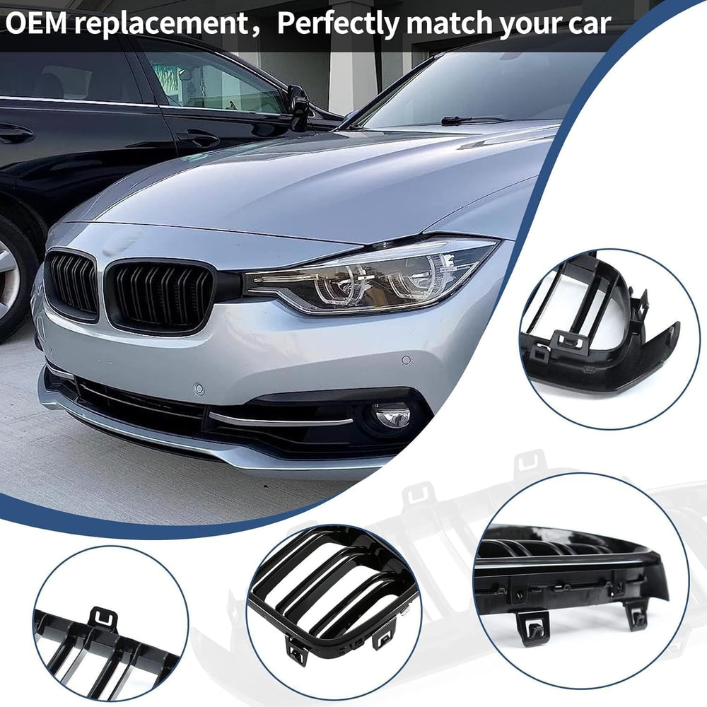 F30 Grill - Front Kidney Grille Black Grill for 2012-2018 BMW 3 Series F30 F3...