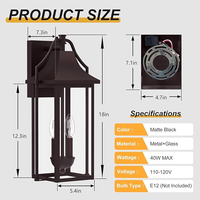 Outdoor Wall Sconce Fixtures, Dusk to Dawn Patio Lights Waterproof