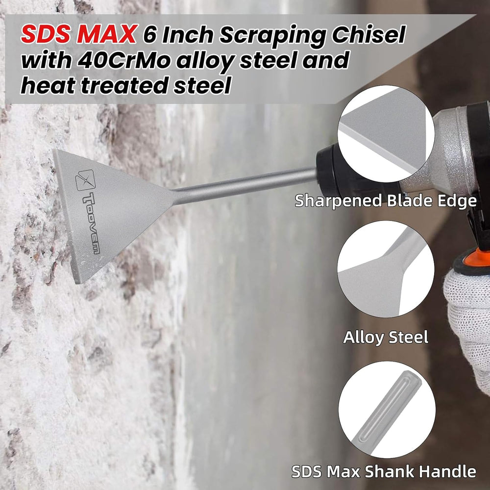 TOOVEM 6 Inch Wide SDS Max Chisel for SDS Max Shank Rotary Hammer Drills