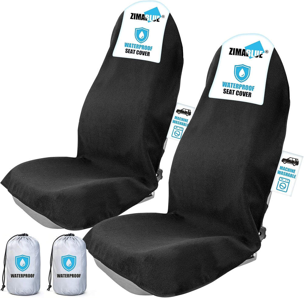 ZIMABLUE 2-Pack Waterproof Towel Car Seat Covers, Heavy Duty, Black