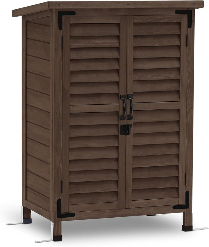 MCombo Small Outdoor Storage Cabinet, Wood Shed with Shelf 0985 (Brown)