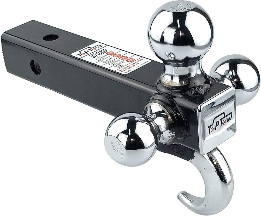 TOPTOW 64180 Trailer Receiver Hitch Triple Ball Mount with Hook, Chrome Balls...