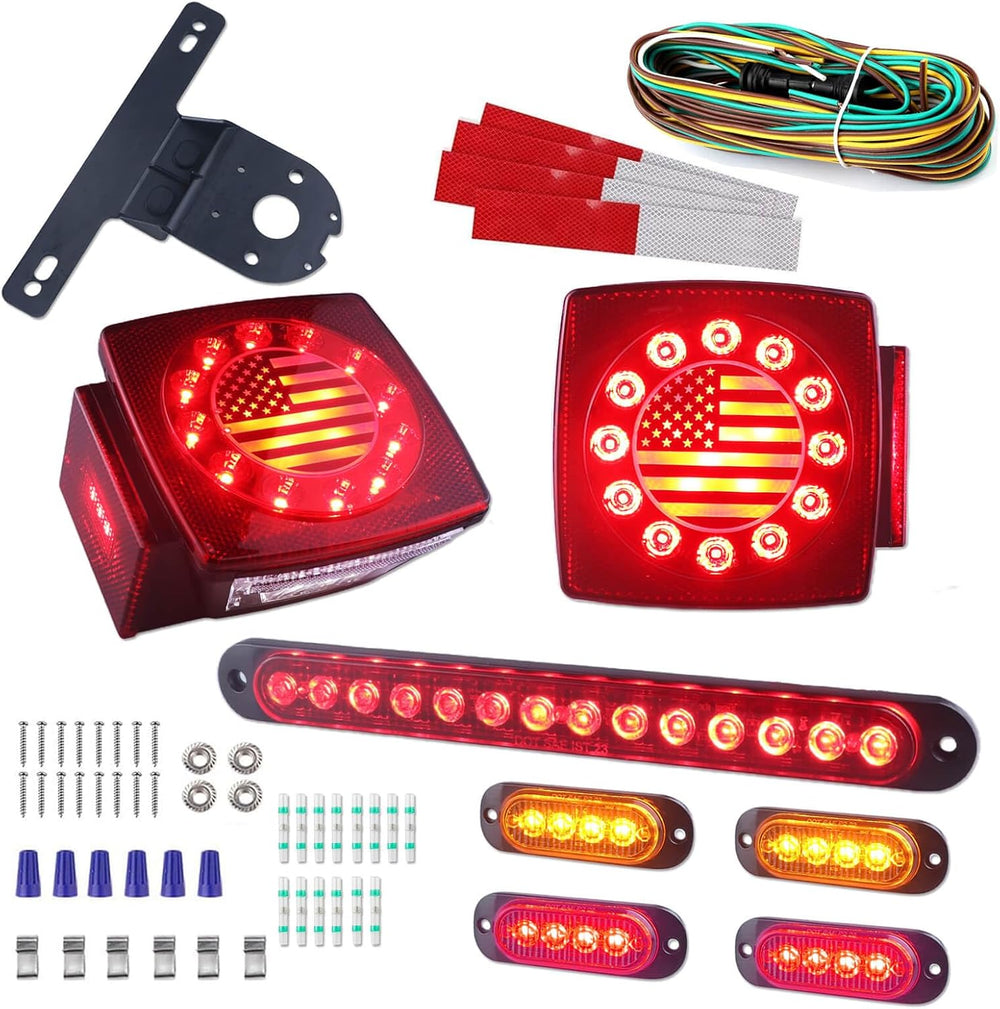 Submersible Square LED Trailer Tail Light Kit American Flag Designed 10 inch ...