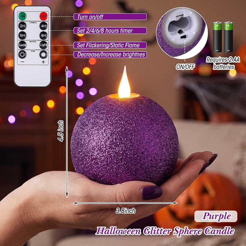 Retisee 2 Pcs Halloween Flameless Candles Real Wax Round with Remote Timer