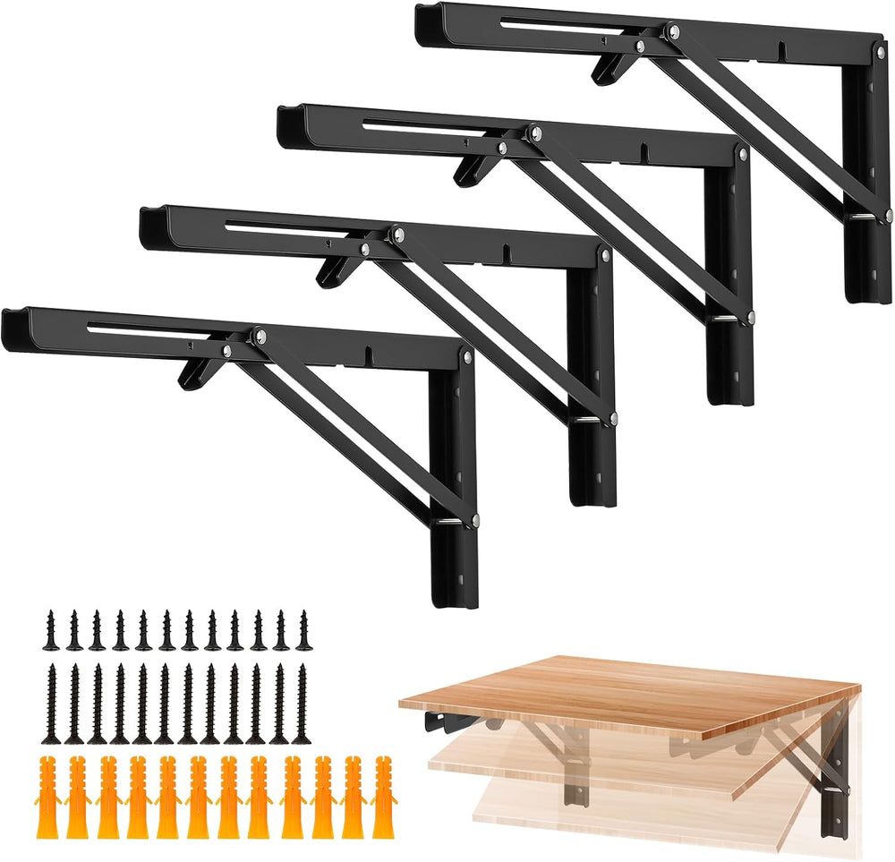 Ravinte Matte Black Folding Shelf Brackets, 16 Inch, 4 Pack