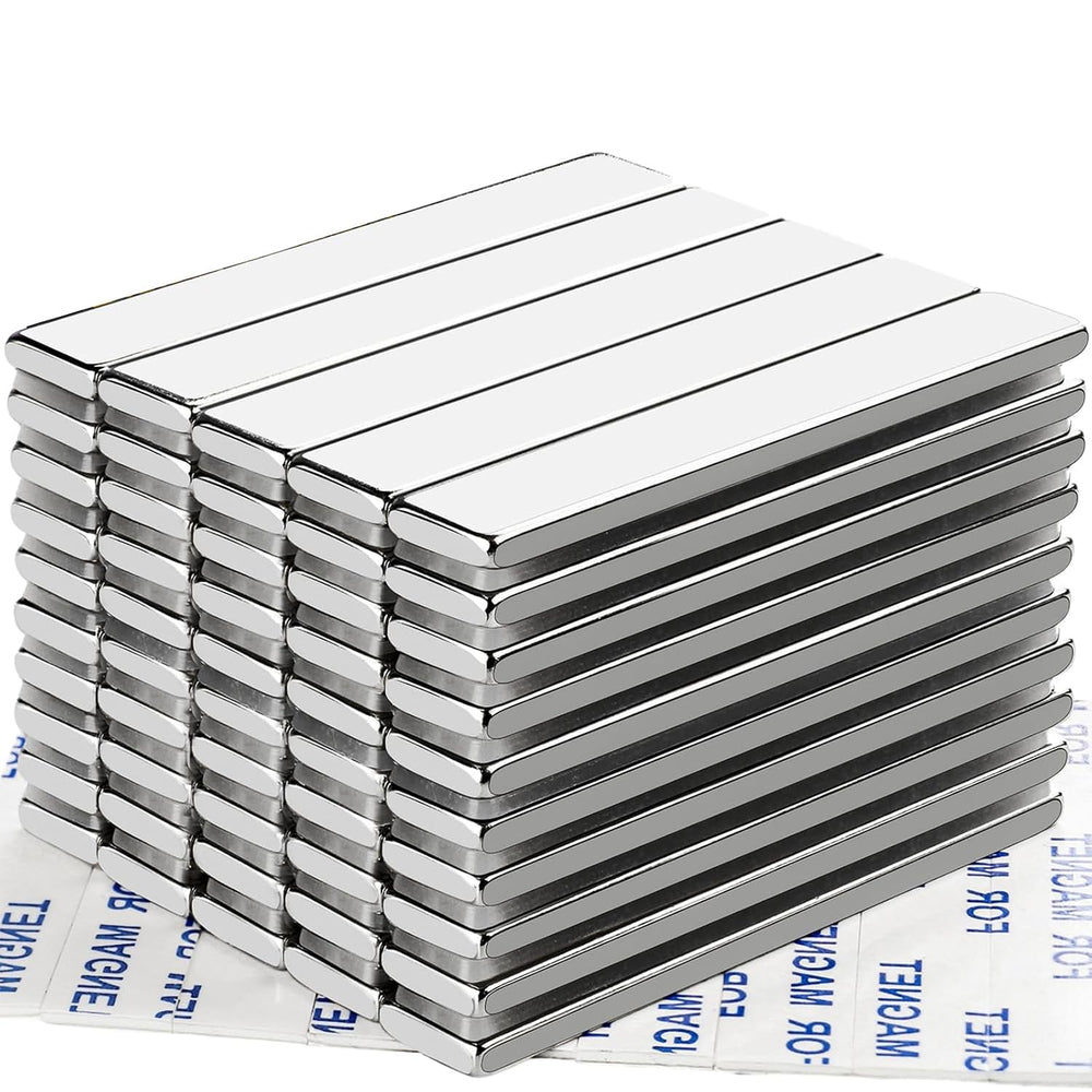 TRYMAG Strong Neodymium Magnets with Adhesive Backing, 50 Pack, 60x10x3 mm