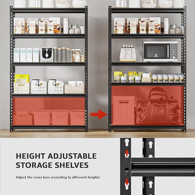 5-Tier Adjustable Metal Storage Shelves Heavy Duty Garage Shelving, Basement ...
