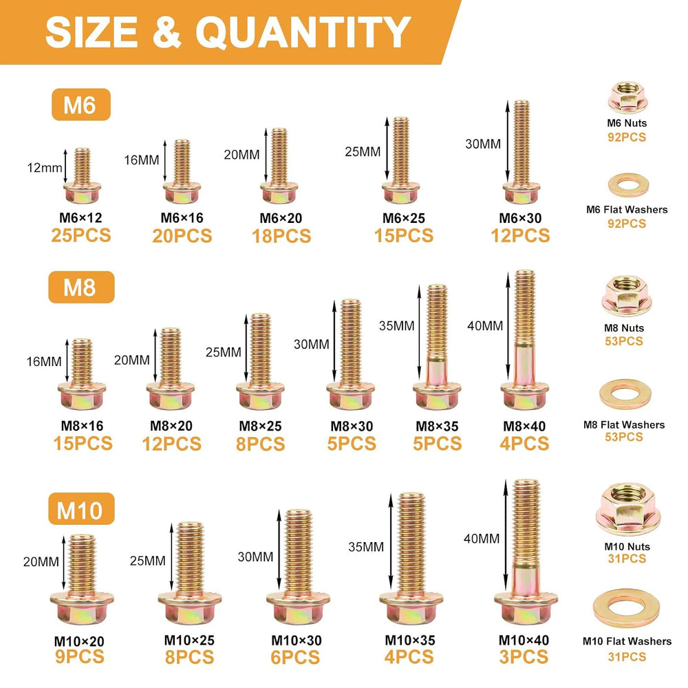 VIGRUE 521PCS M6 M8 M10 Flange Bolts Assortment Kit Metric Class 8.8 Serrated...