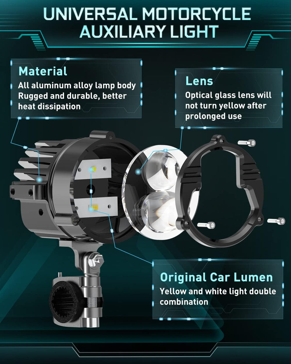 CO LIGHT 100W Motorcycle Fog Lights 3,0000 LM Amber White Strobe Pod - 5 Mode...