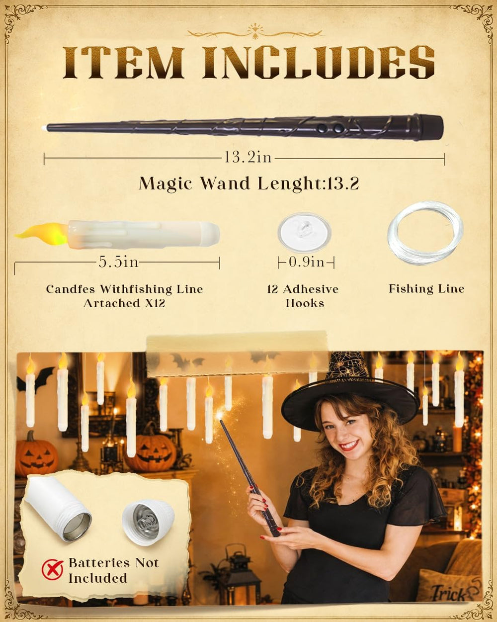 Flameless Floating Candles with Wand,20 Pcs Magic LED Hanging Taper Candles,F...