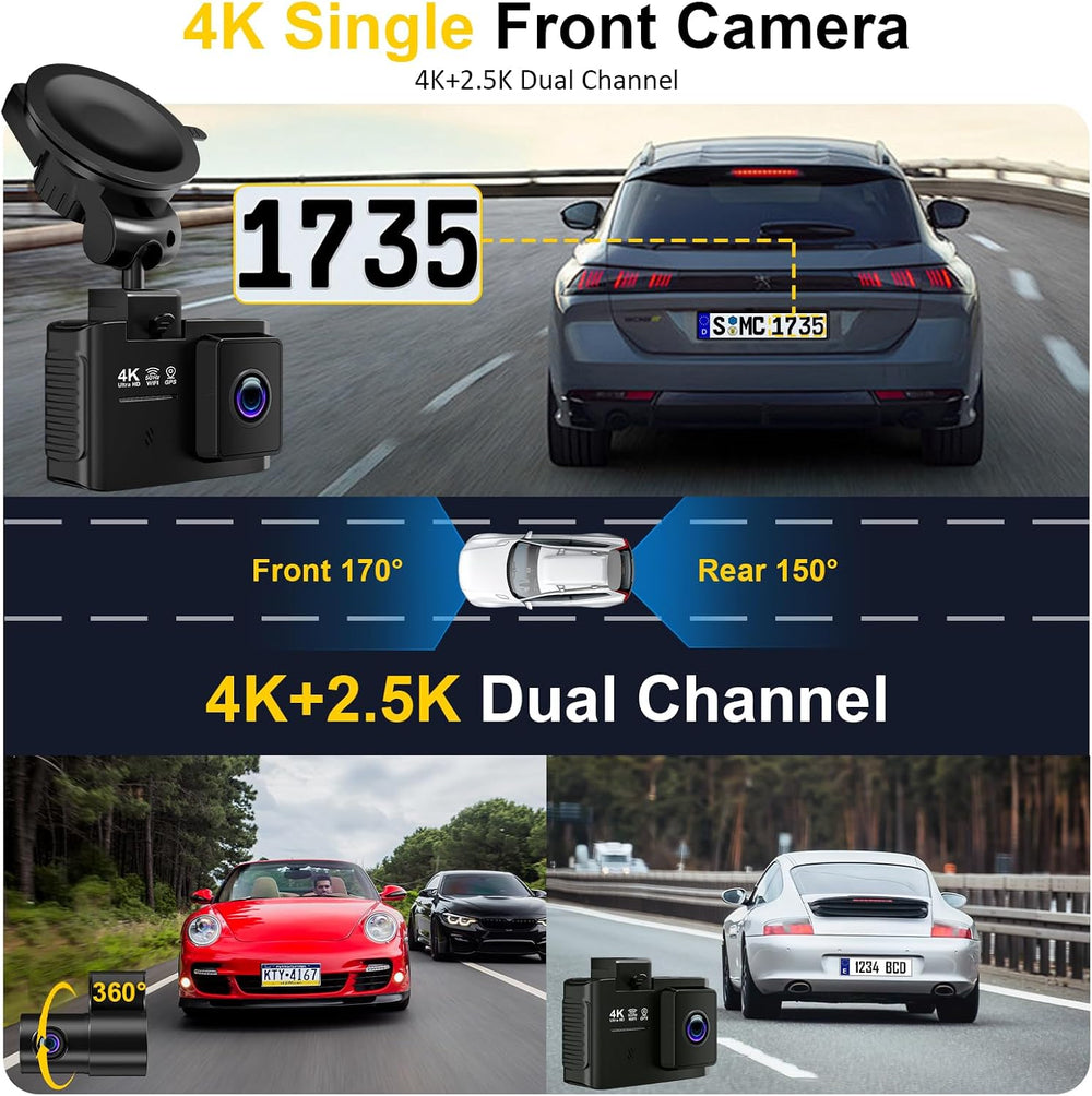 Dash Cam Front and Rear: 4K+2.5K Dual Channel Dash Cam-5GHz WiFi, GPS Dash Ca...