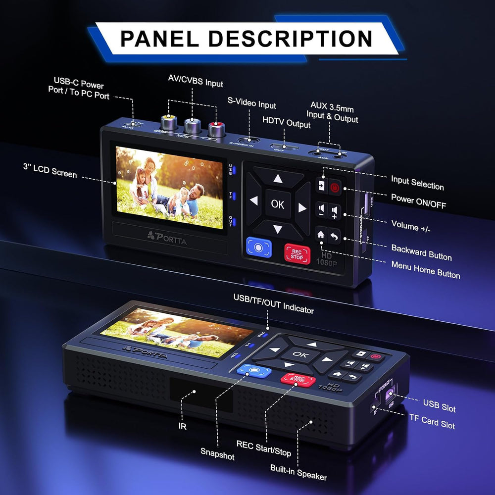 Portta VHS to Digital Converter, Video to Digital Recorder with Remote, Compa...