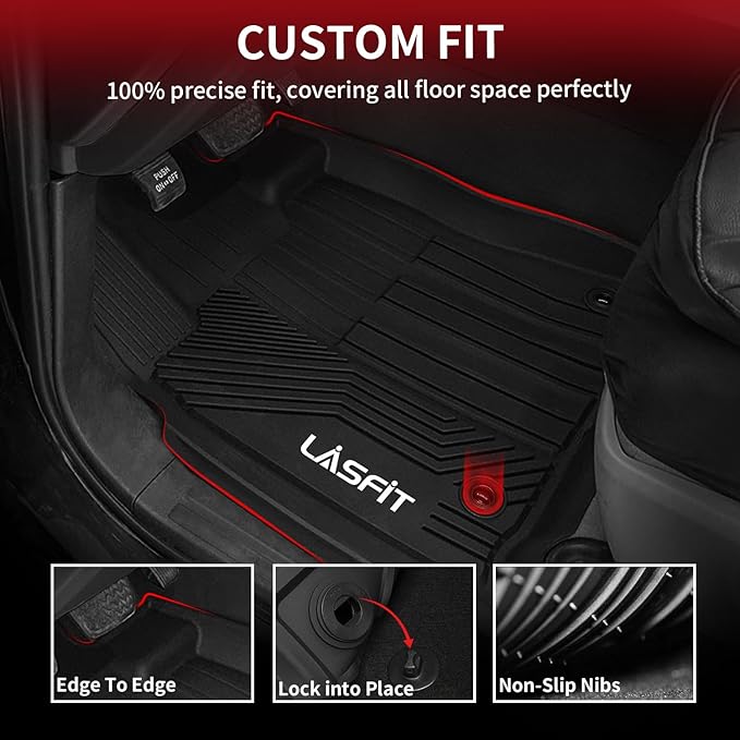 LASFIT Floor Mats for Toyota Tundra 2014-2021 CrewMax Cab, All Weather Custom