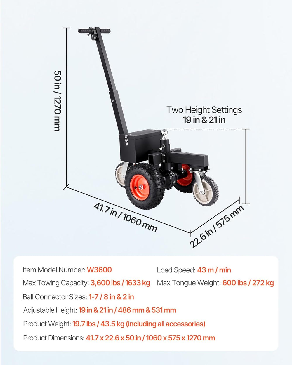 VEVOR Electric Trailer Dolly, 3600 lbs Max Trailer Weight 600 lbs Max Tongue ...