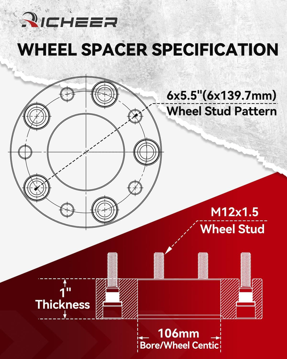 Richeer 1 inch 6x5.5 Hub Centric Wheel Spacers with for Tacoma 4Runner Tundra...