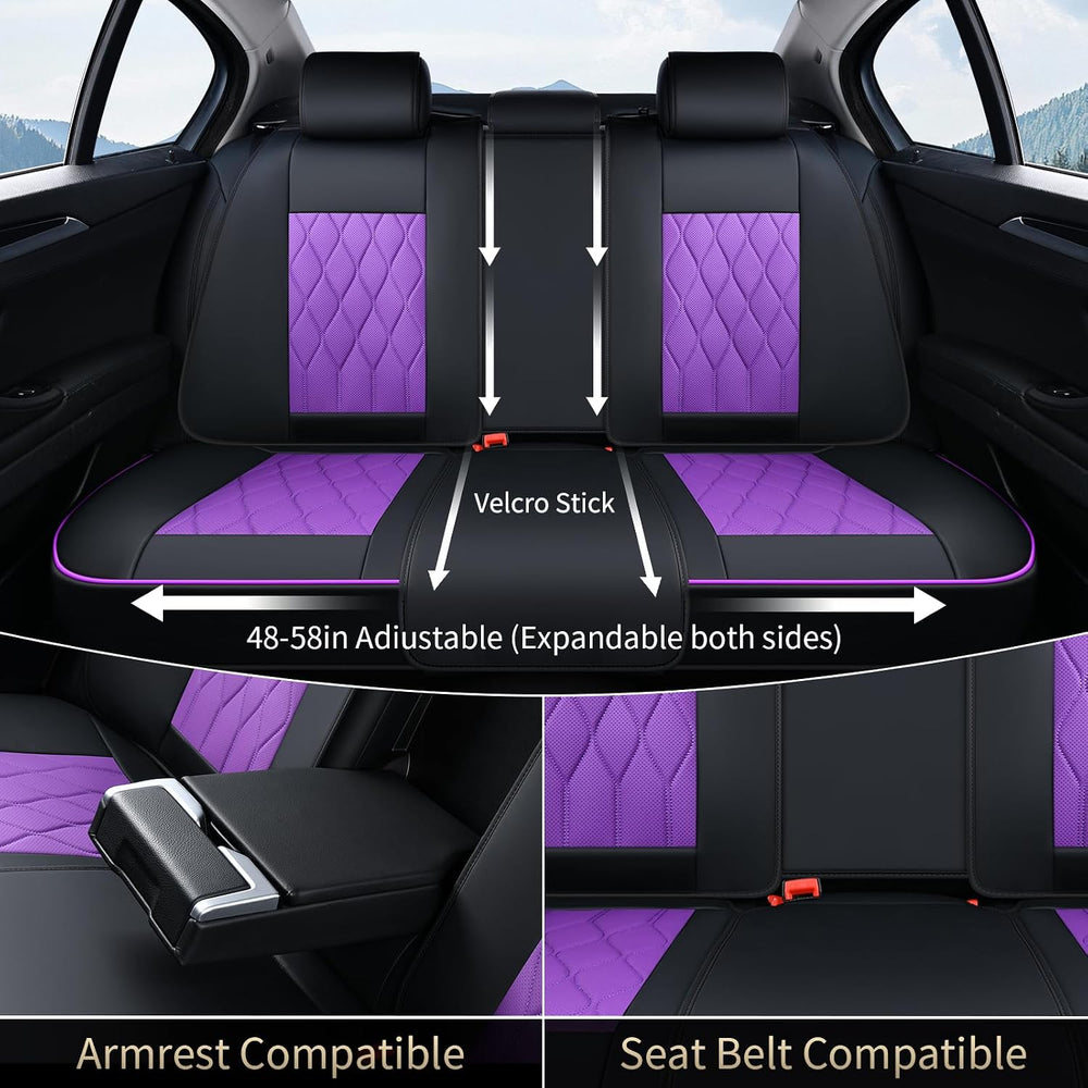 FLORICH Car Seat Covers Full Set Purple Seat Covers Luxury Faux Leather Autom...