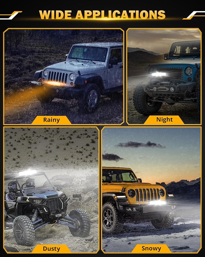 Auxbeam 12 Inch LED Light Bar, 6 Modes Strobe Amber Pod Lights Yellow Fog Light