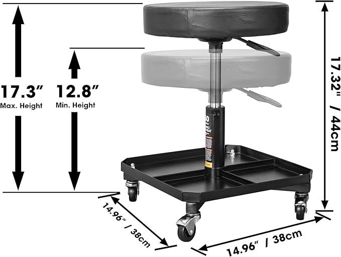 Torin ATR6350B Rolling Pneumatic Creeper Garage/Shop Seat: Padded Adjustable