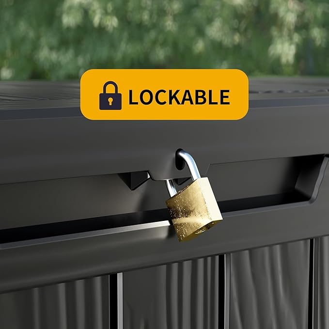 270 Gallon Lockable Resin Deck Box, Waterproof & UV-Resistant Outdoor Sto...