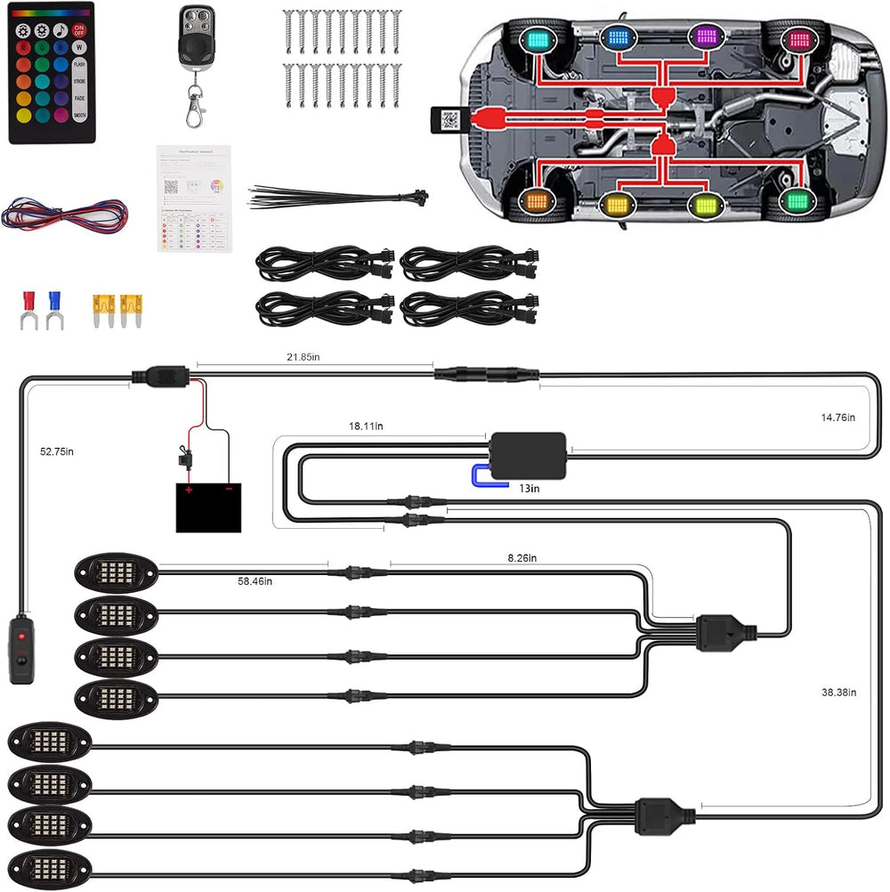 RGB LED Rock Lights Kit, 8 Pods Rock Light for Jeeps Truck Golf Cart ATV UTV ...