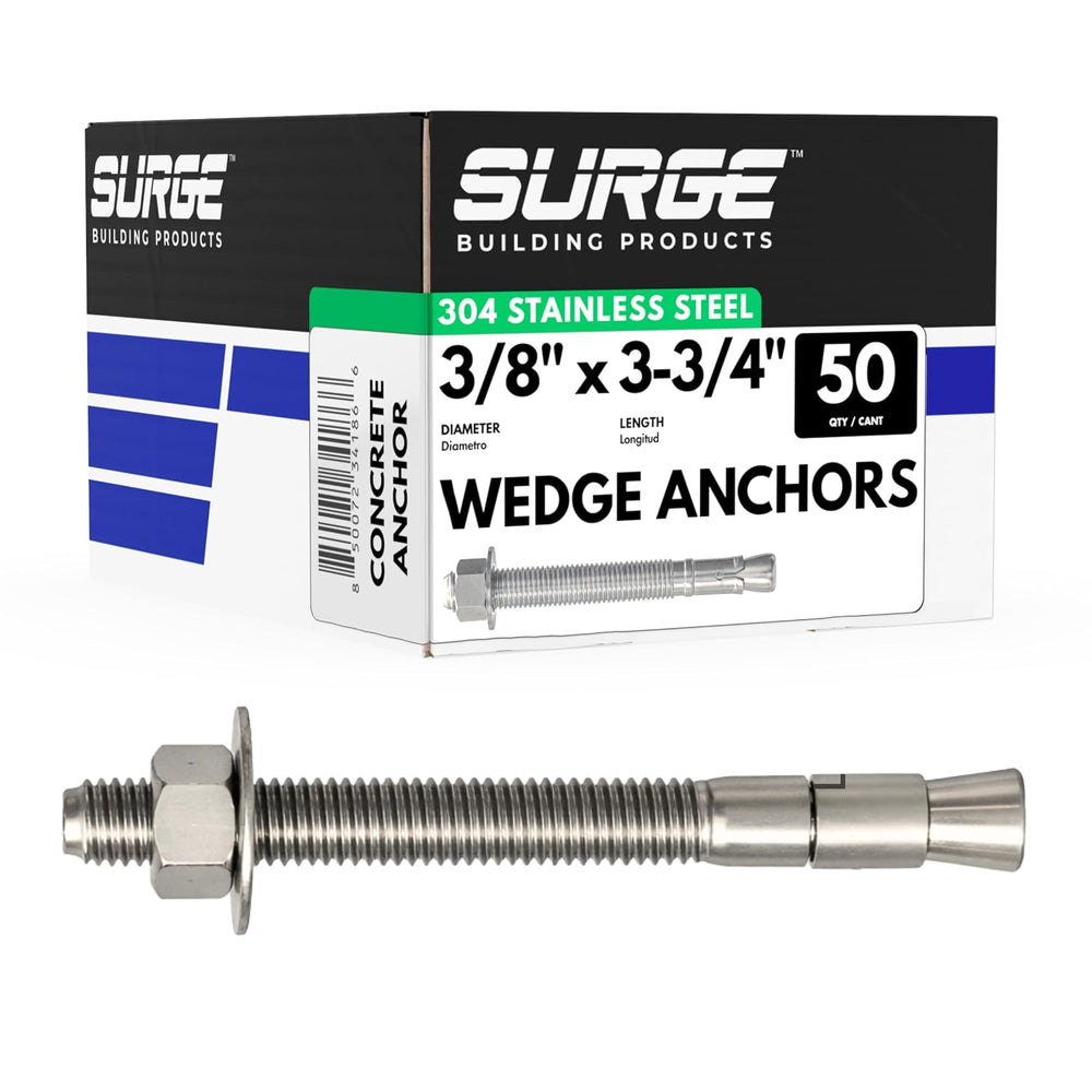 3/8" X 3-3/4" 304 Stainless Steel Wedge Anchors for Concrete (Box o...