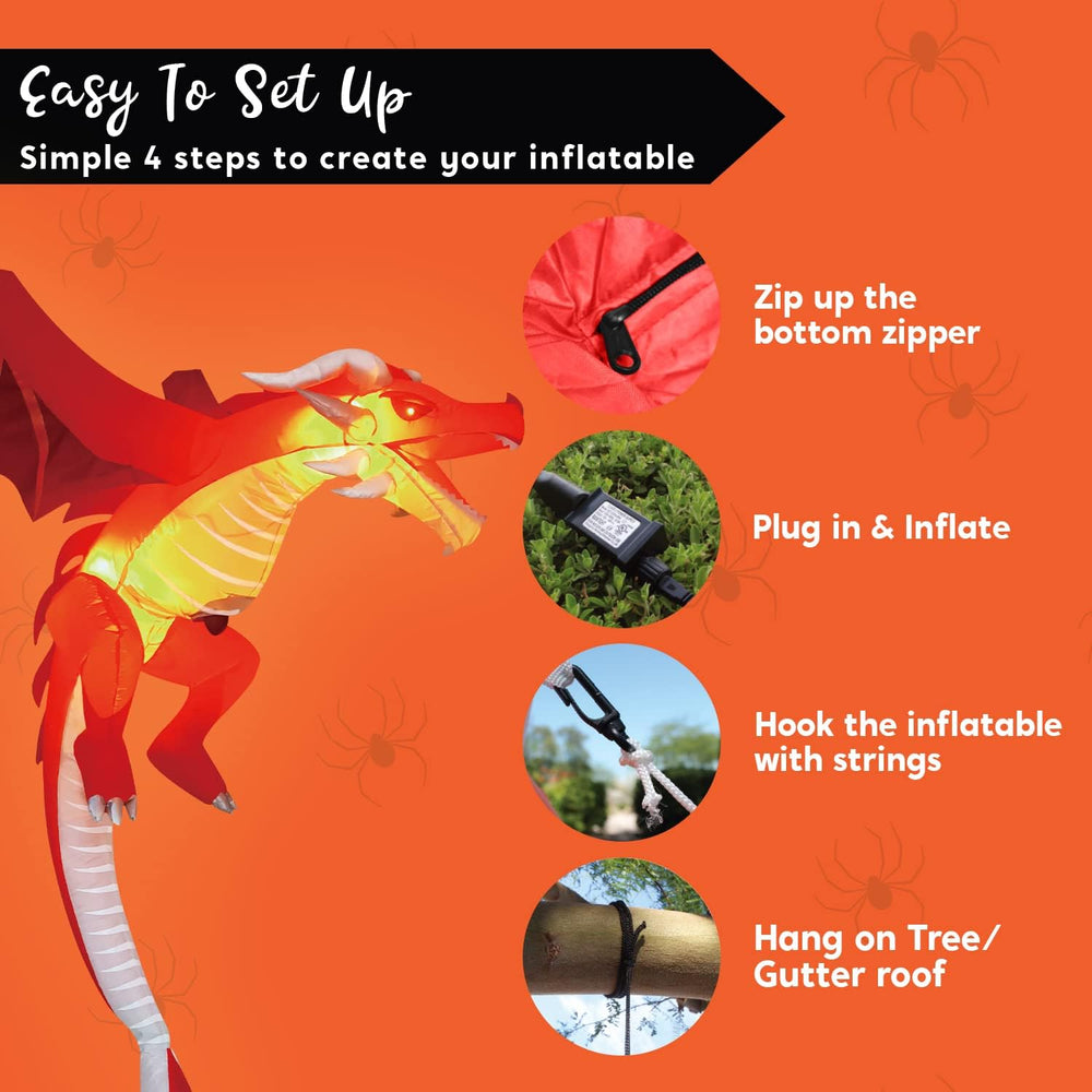 Joiedomi 5 FT Tall Halloween Inflatable Hanging Fire Dragon Decor with Build-...