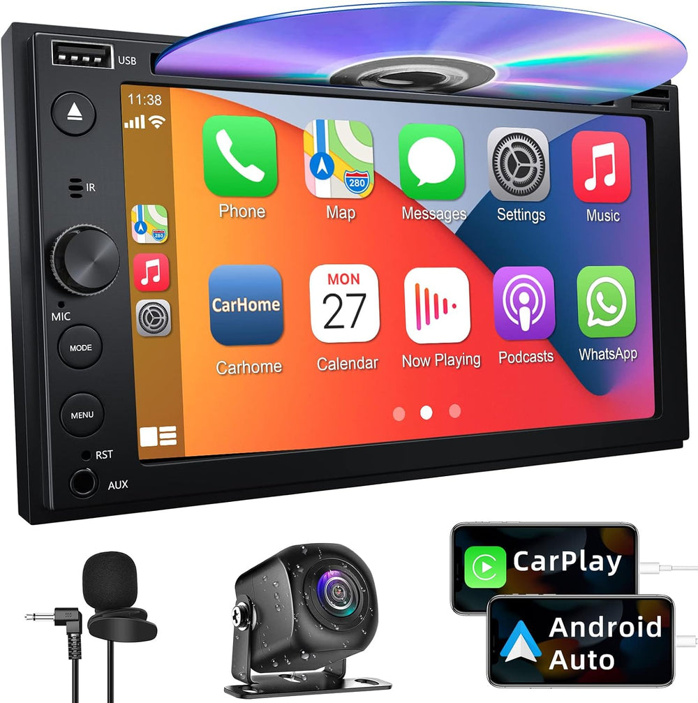 Double Din Car Stereo with CD/DVD Player Apple Carplay & Android Auto, 6....