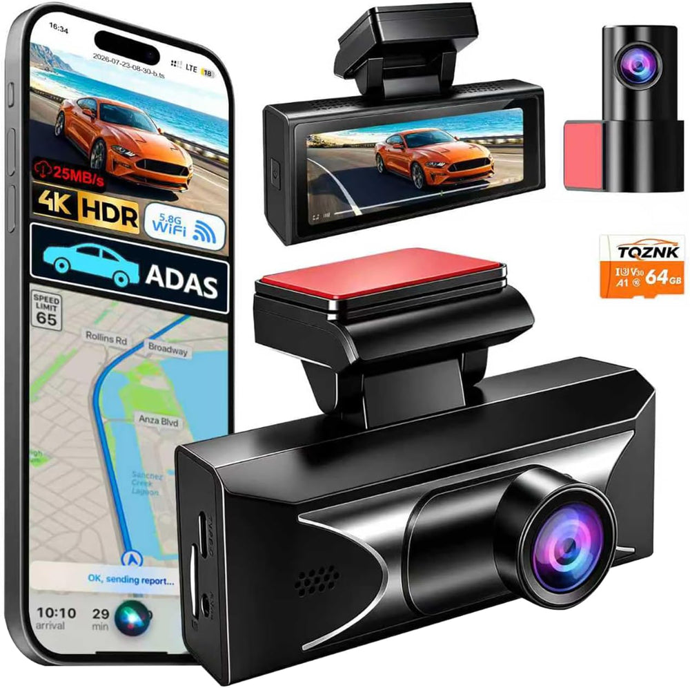 4K Dual Dash Cam Front and Rear,Starlight Night Vision G Sensor ADAS