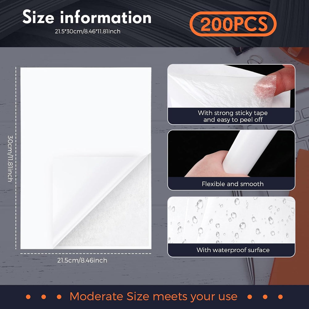 Nezyo 100 Pcs A4 Size 8.3x11.5 Inch Double Sided Adhesive Sheets White Double...