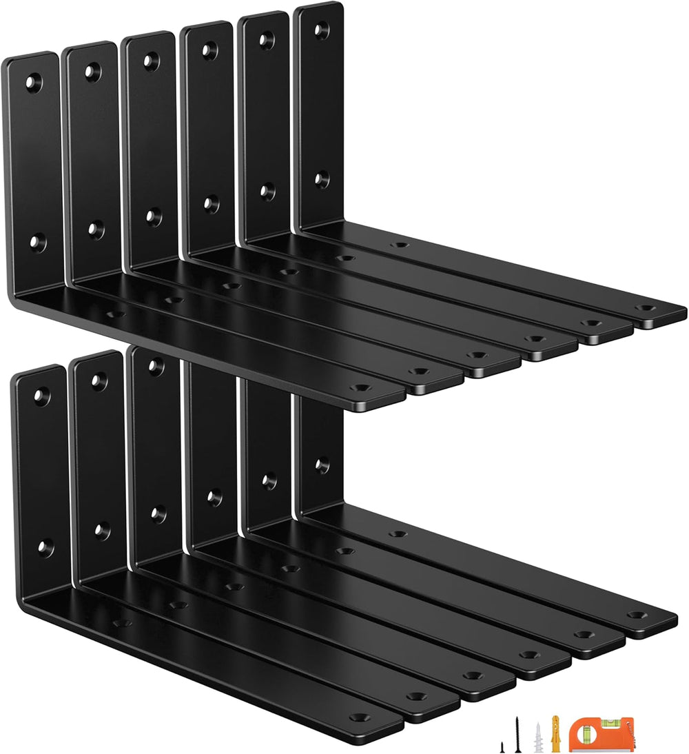 NEODROP 12-Pack 10 Inch Heavy Duty Shelf Brackets, Premium Floating L Bracket...