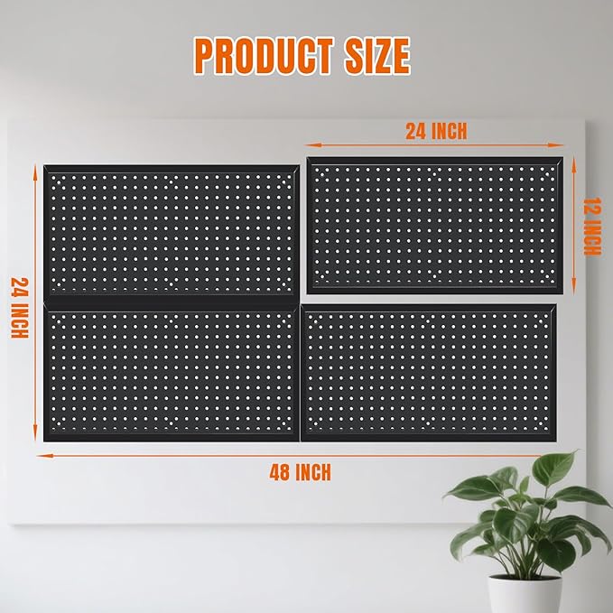 48x24 Inch Metal Pegboard Wall Organizer, Peg Board Utility Tool Storage