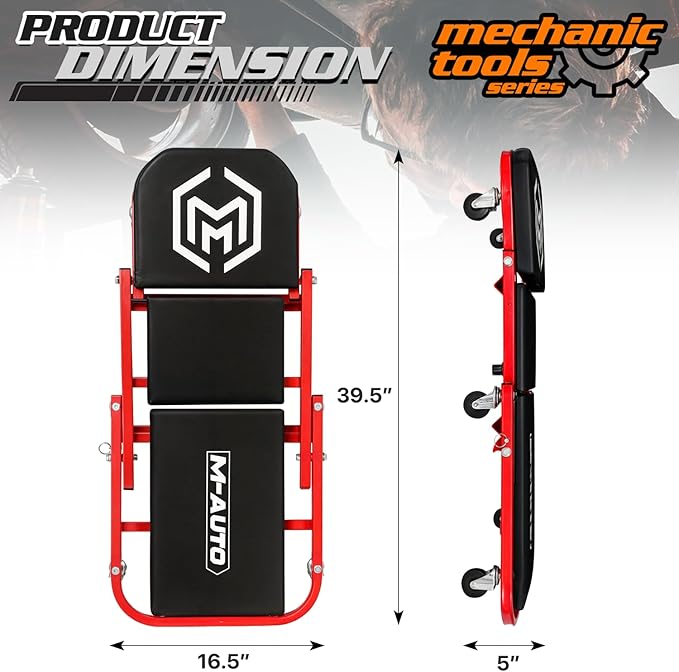 M-AUTO 40-Inch Folding Creeper Rolling Seat, All-in-One Adjustable Roller