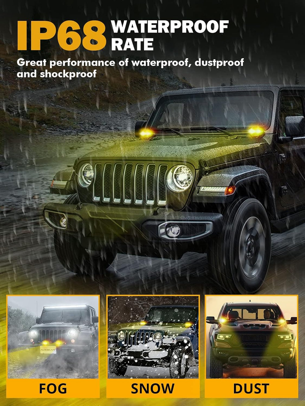 Auxbeam 4 Inch Amber Fog Lights, 60W Square R4 Series Off Road Spot Beam