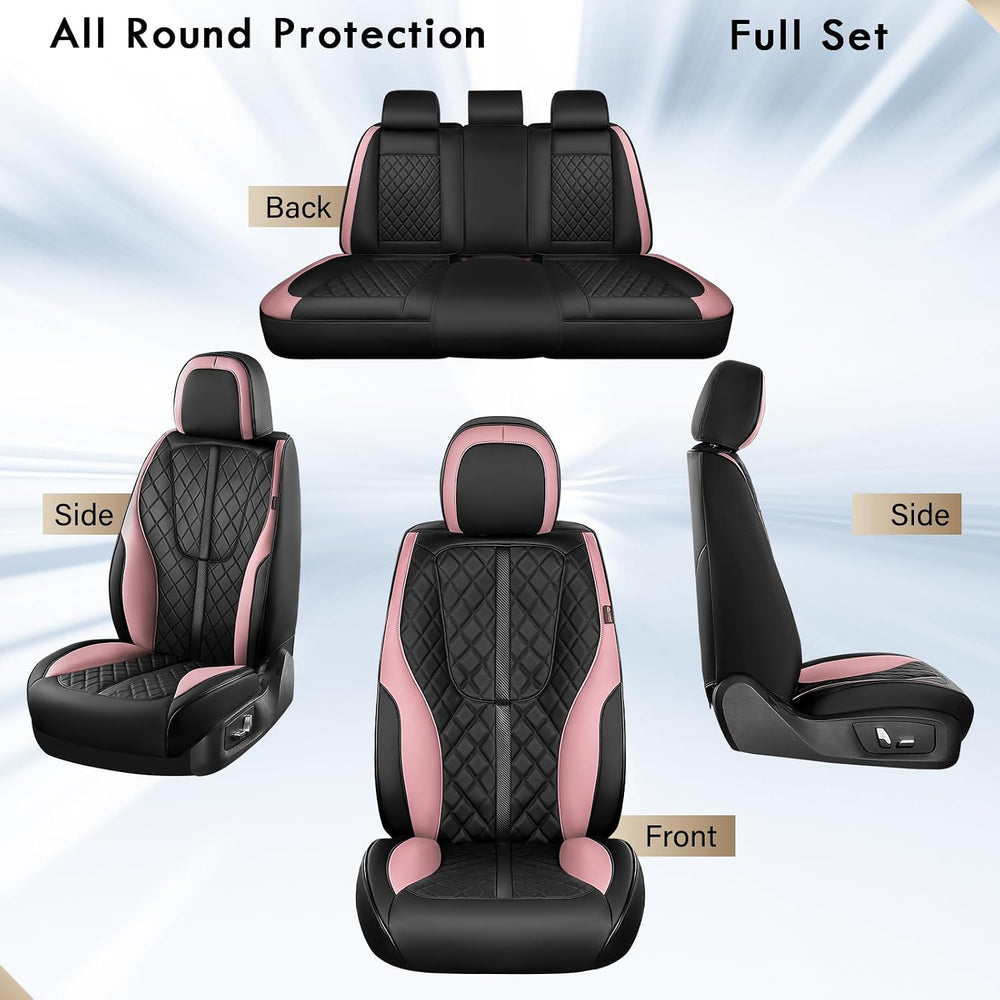 Coverado Car Seat Cover, Luxury Diamond-Pattern Leather Seat Covers Full Set,...
