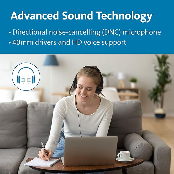Kensington H1000 USB-C On-Ear Headset, 270° Rotating Noise-Canceling Microphone