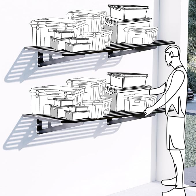 2-Pack 2x4ft Garage Wall Shelving, 2 Shelf Total 8 ft Garage Wall Storage
