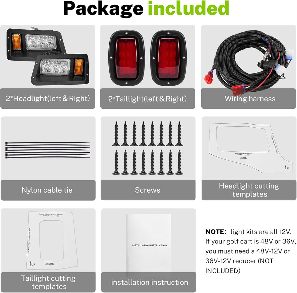LED Headlights and Tail Lights Kit Compatible Yamaha G14, G16, G19, G22 Golf ...