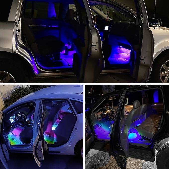 Nilight 4PCS Interior Car Strip Lights Cigarette Lighter Dream Color RGB-IC 12V