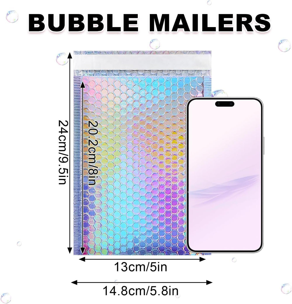 6x9" 50 Pack Holographic Bubble Mailers Shipping Bags