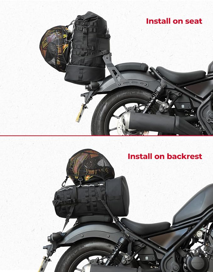 KEMIMOTO Motorcycle Sissy Bar Backrest Bag Upgraded Version, 37L Expandable