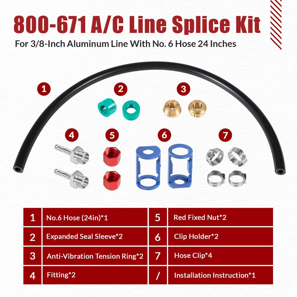 800-671 A/C Line Splice Kit for 3/8" Line With No. 6 Hose 24 Inches, Air...