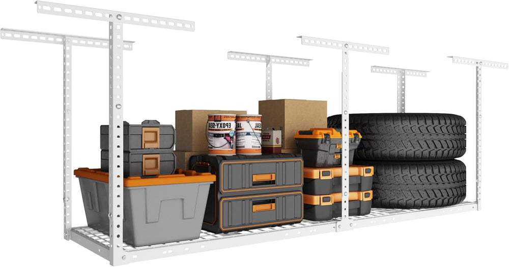 2x8ft Overhead Ceiling Garage Storage Rack, 400LBS Capacity, White